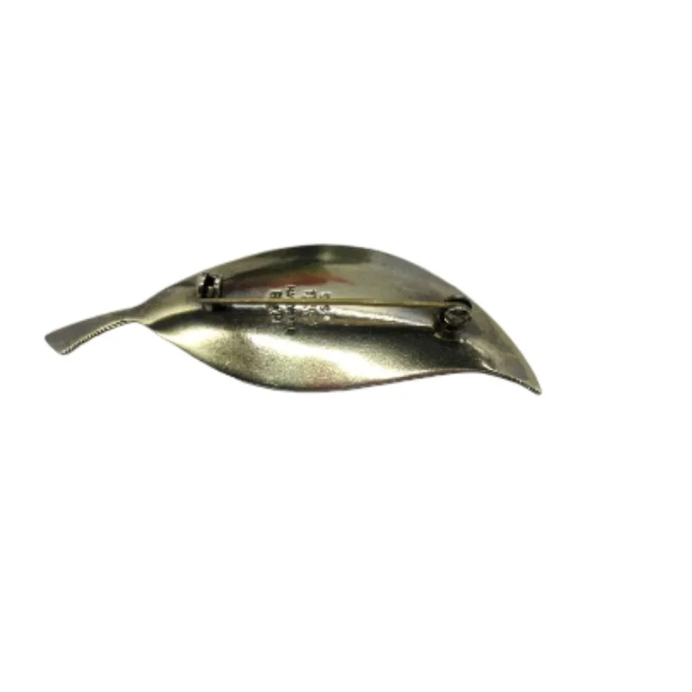 Denmark Sterling Silver 925 White Enamel Leaf Brooch Signed Brd. B Bjorklund - Picture 4 of 4